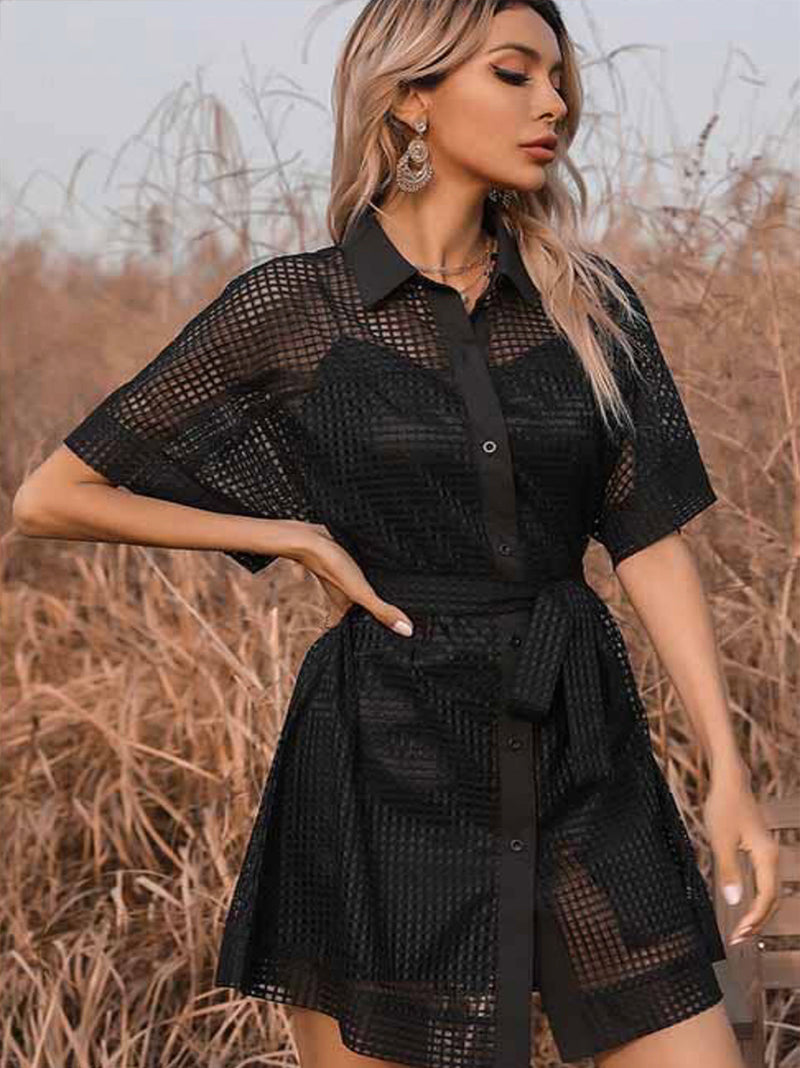 Black Mesh Sheer Mini Shirt Dress Paxton Avery & Co Black Mesh Sheer Mini Shirt Dress Paxton Avery & Co