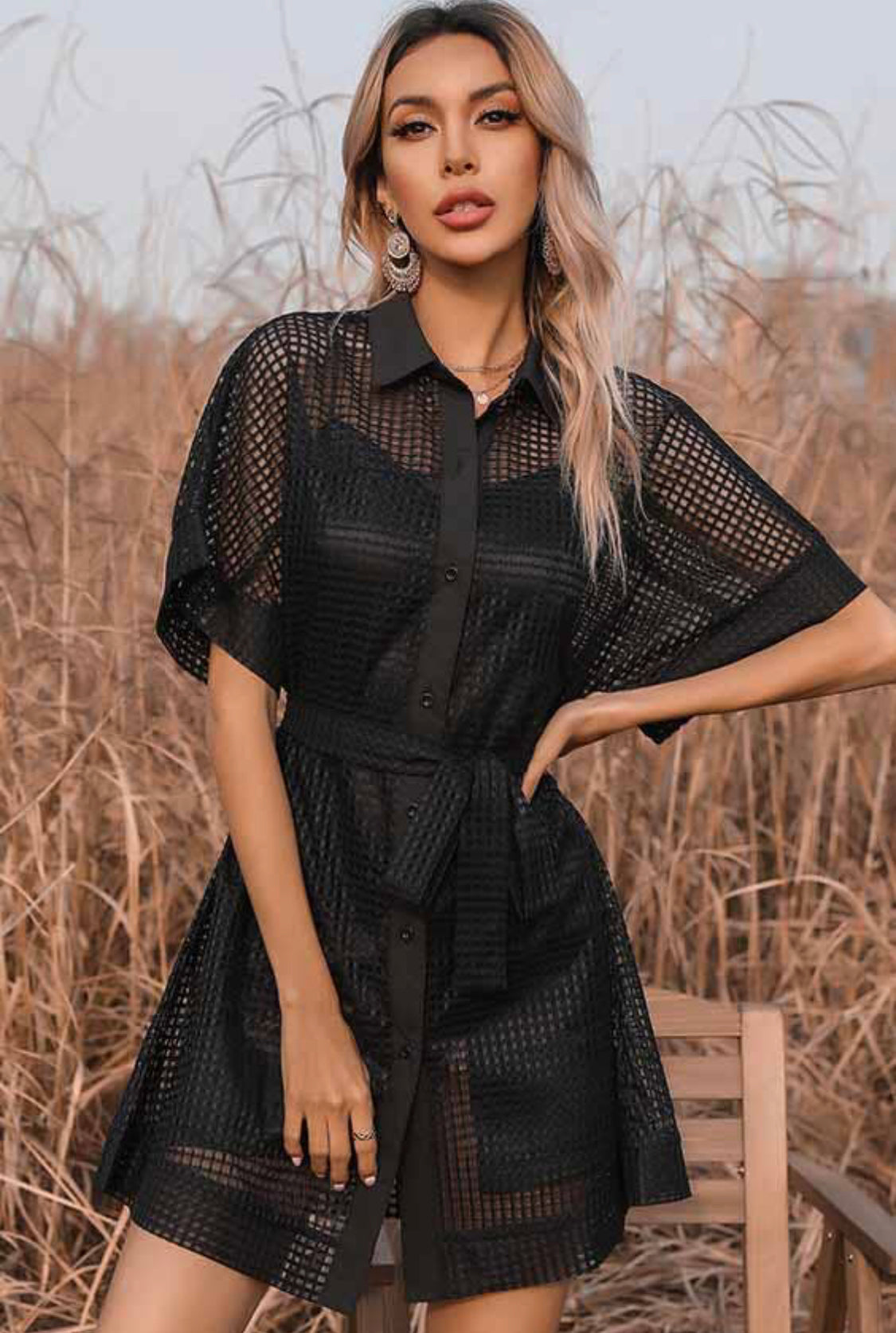Black Mesh Sheer Mini Shirt Dress Paxton Avery & Co Black Mesh Sheer Mini Shirt Dress Paxton Avery & Co