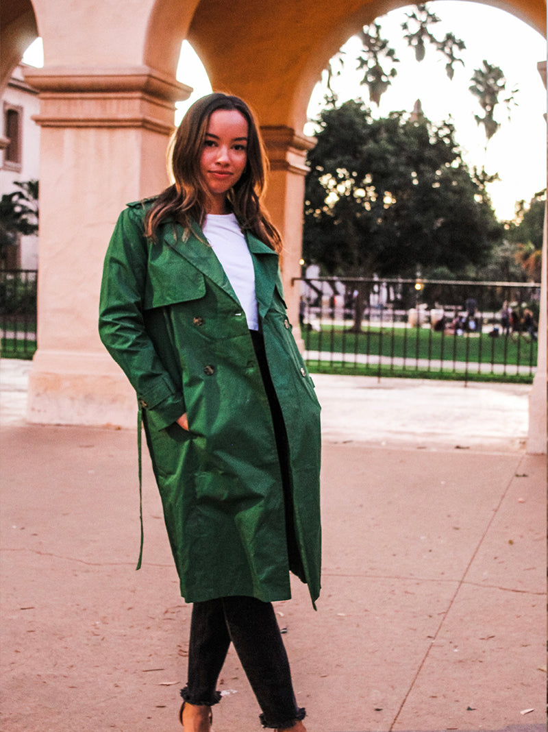 Green Double Breasted Trench Coat