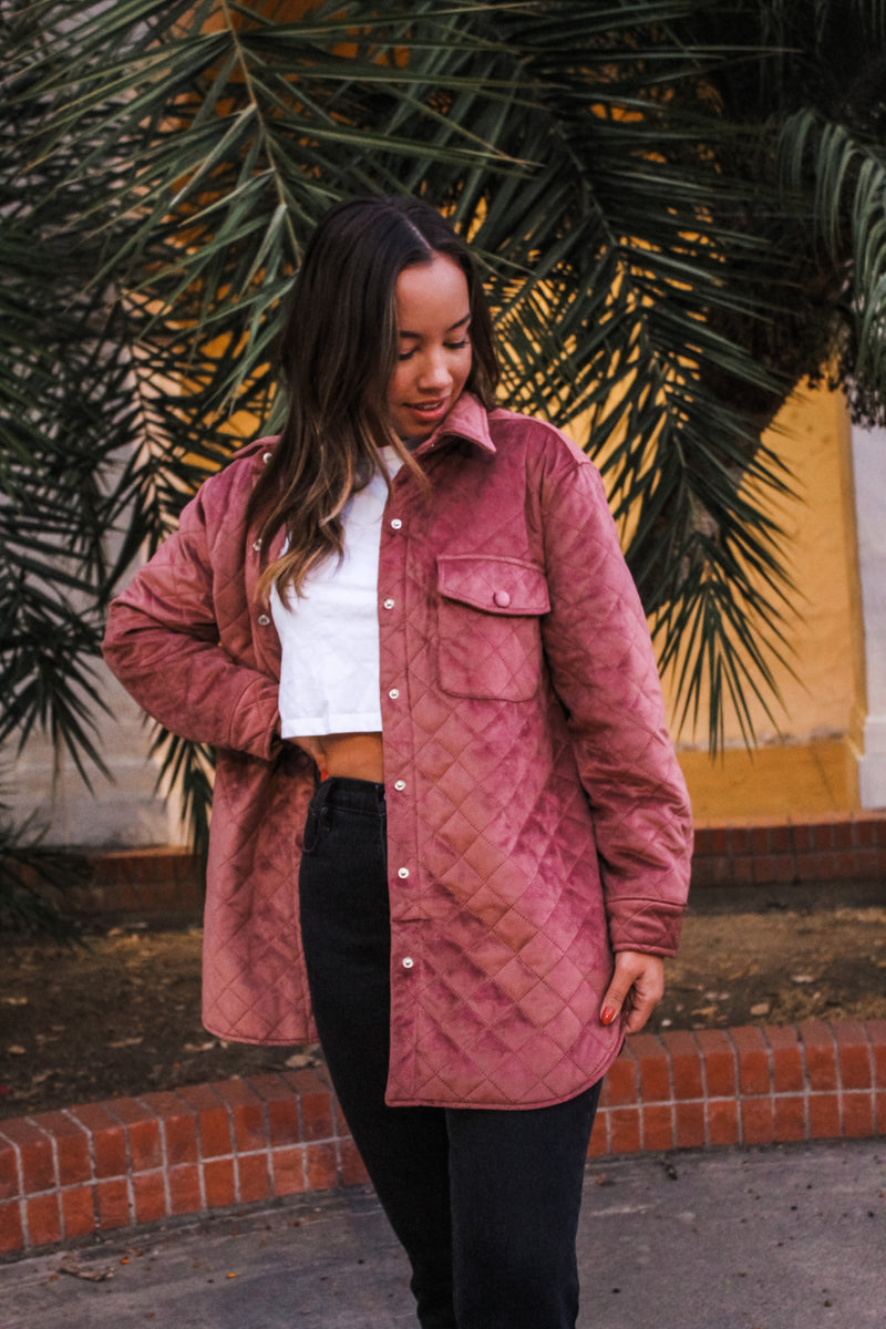 Mauve Quilted Velour Jacket