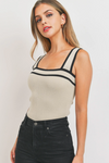 Ribbed Knit Contrast Trim Tank Top